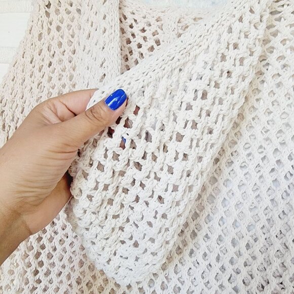 ❤️Nicole Miller Size XS Women's Sweater Hoodie top knitted mesh Cream hi-low New - Picture 7 of 8